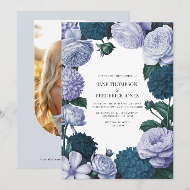 Twilight Navy, Mist Lavender & Silver Periwinkle Einladung (Vorne/Hinten)