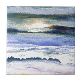 Twilight Ocean Waves Beach Surf Decor Art Fliese