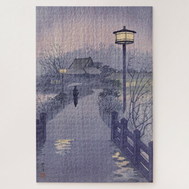 Twilight Rain auf dem Weg nach Shinobazu in Japan Puzzle (Vertikal)