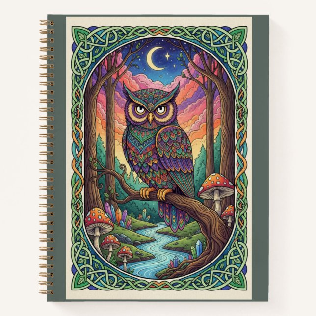 Twilight River Owl Zentangle Waldtagebuch Notizbuch (Vorderseite)