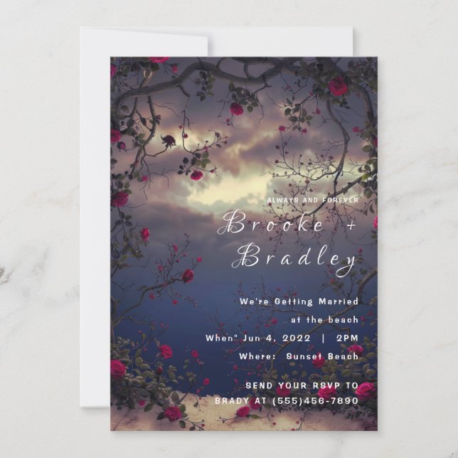 Twilight-Rose-Sky-Strandhochzeit Einladung (Vorderseite)