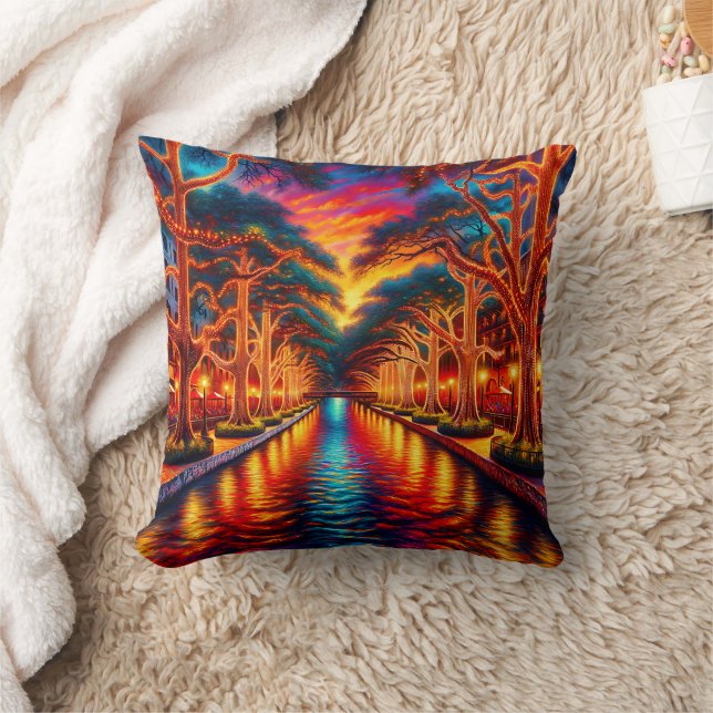 "Twilight Serenity: San Antonio Riverwalk" Kissen (Decke)