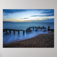 Twilight Sky Over Shoreline and Breakwater