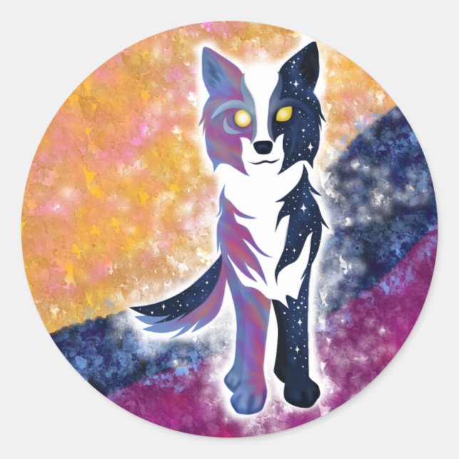 Twilight Sky Wolf Runder Aufkleber (Vorderseite)