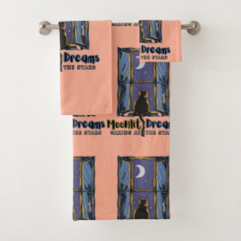 Twilight Wonder: Schwarze Katze unter dem Halbmond Badhandtuch Set