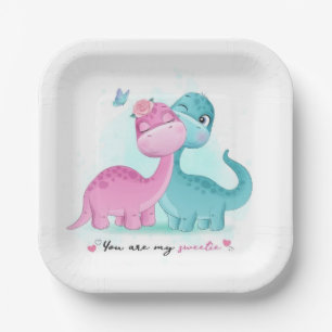 Twin Aqua und Pink Dinosaurier Pappteller