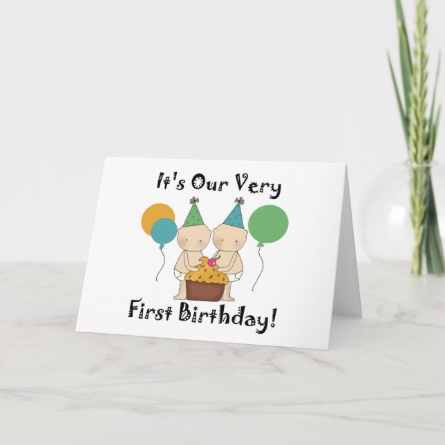 Twin Babies 1st Birthday Tshirts und Geschenke Karte (Vorderseite)