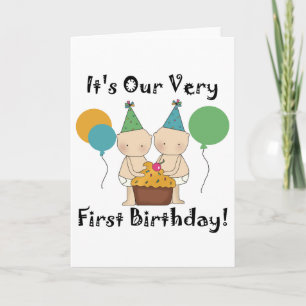 Twin Babies 1st Birthday Tshirts und Geschenke Karte