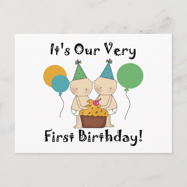 Twin Babies 1st Birthday Tshirts und Geschenke Postkarte (Vorderseite)
