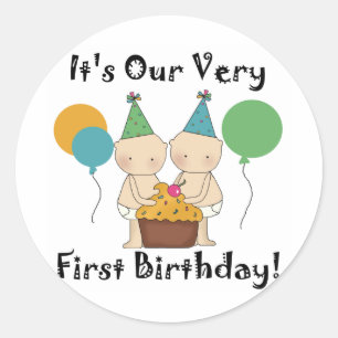 Twin Babies 1st Birthday Tshirts und Geschenke Runder Aufkleber