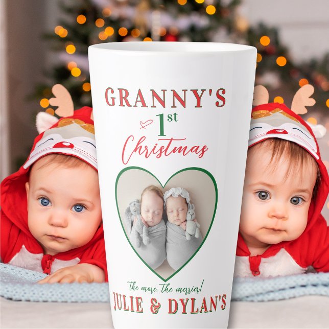 Twin Babies Merrier 1. Weihnachtsmüttergeschenk Milchtasse (Twin Baby Merrier 1st Christmas Grandparent Gift Big Latte Mug Grandma Grandpa Aunt Uncle Godmother)