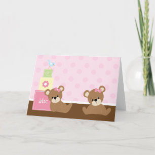 Twin Baby Bears Girl Babydusche Einladung