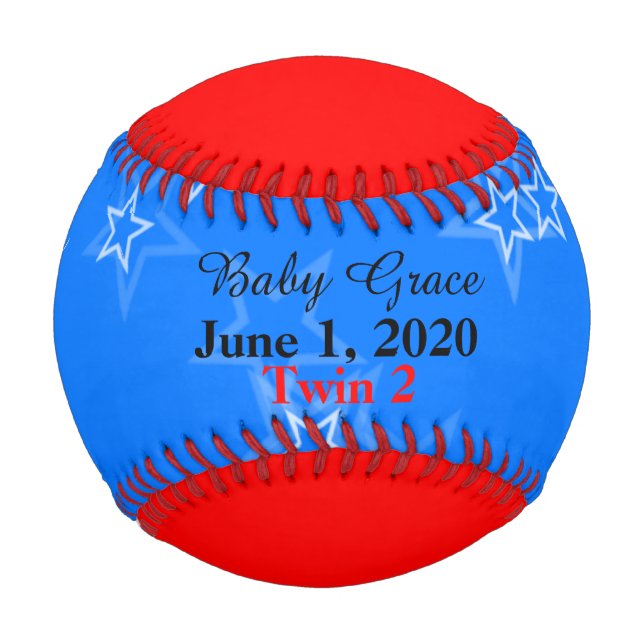 Twin Baby Birth Stats Red White Blue Baseball (Vorderseite)