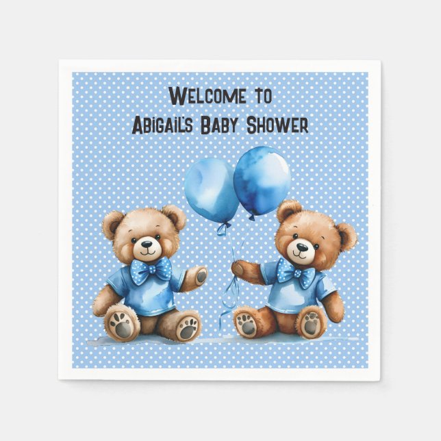 Twin Baby Boy Dusche mit Teddy Bears Serviette (Vorderseite)