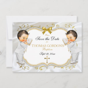 Twin Baby Boys Taufe Rett Datum Weißes Gold Cross Save The Date