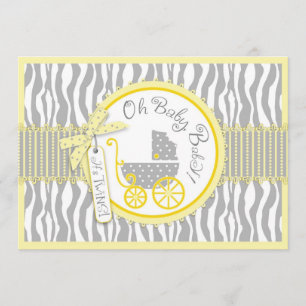 TWIN Baby Carriage, Zebra Print Yellow Baby Dusche Einladung