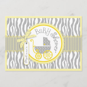 TWIN Baby Carriage, Zebra Print Yellow Baby Dusche Einladung