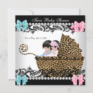 Twin Baby Dusche Niedlich Girl Pink Boy Blue Leopa Einladung