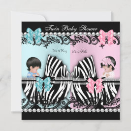 Twin Baby Dusche Niedlich Girl Pink Boy Blue Zebra Einladung