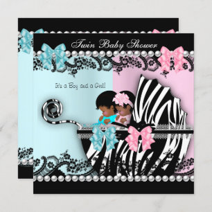 Twin Baby Dusche Niedlich Girl Pink Boy Blue Zebra Einladung