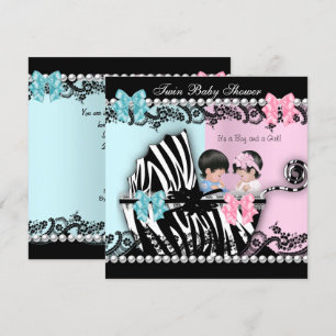 Twin Baby Dusche Niedlich Girl Pink Boy Blue Zebra Einladung