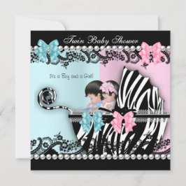 Twin Baby Dusche Niedlich Girl Pink Boy Blue Zebra Einladung