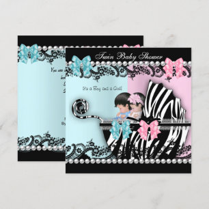 Twin Baby Dusche Niedlich Girl Pink Boy Blue Zebra Einladung