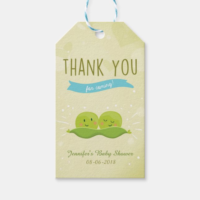 Twin Baby Dusche Zwei Erbsen in einem Pod Geschenk Geschenkanhänger (Vorderseite)