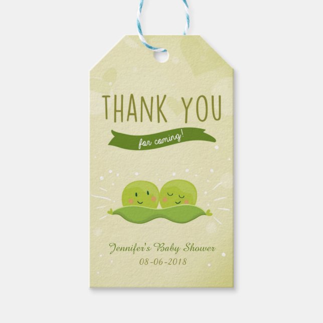 Twin Baby Dusche Zwei Erbsen in einem Pod Geschenk Geschenkanhänger (Vorderseite)