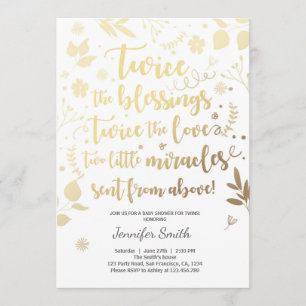 Twin Baby Duwer Einladung Gold weiße Segnungen
