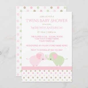 Twin Baby Girl Elephants Baby Shower Einladungen