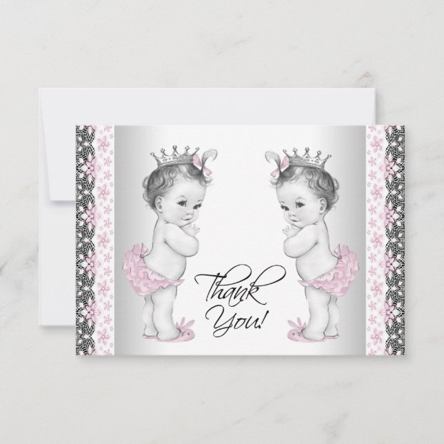 Twin Baby Girl Princess Dusche Vielen Dank Karten (Vorderseite)