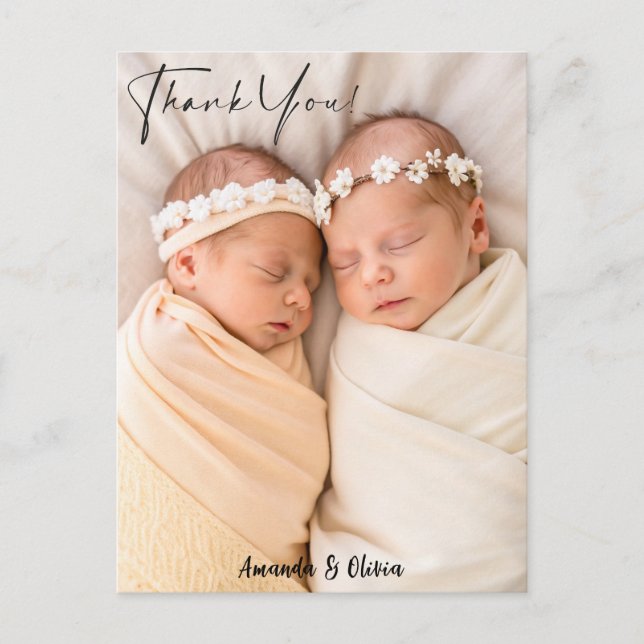 Twin Baby Girl Vielen Dank für Ihr Geburtstag Post Postkarte (Vorderseite)