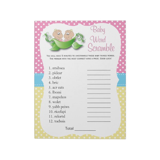 Twin Baby Girl - Zwei Erbsen in einem Pod Word-Spi Notizblock (Rotiert)