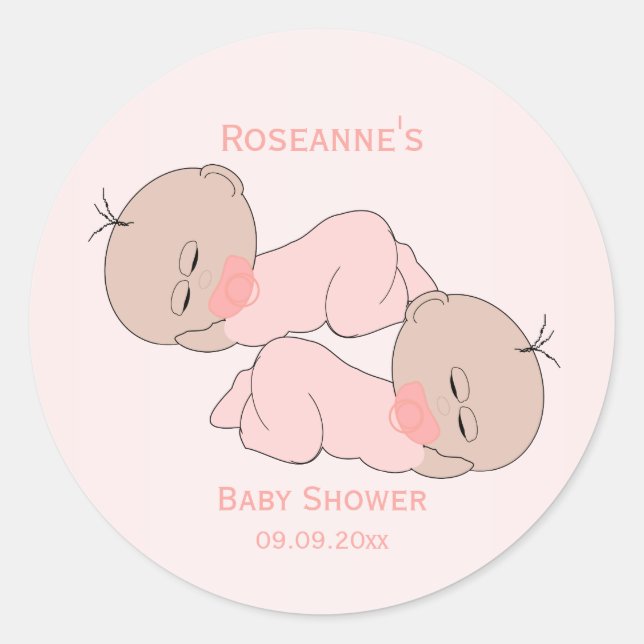 Twin Baby Girls Babydusche Runder Aufkleber (Vorderseite)