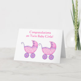Twin Baby Girls Herzlichen Glückwunsch Pink Buggy Karte