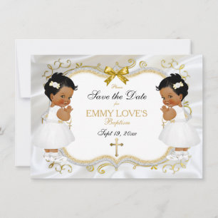 Twin Baby Girls Taufen Rett Datum Weißes Gold Kreu Save The Date