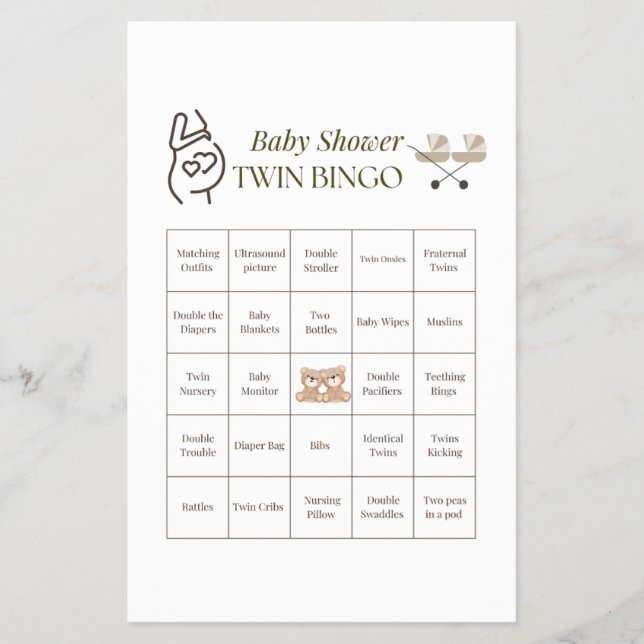 Twin Baby Shower Bingo Game - Printable Party Flyer (Vorne)