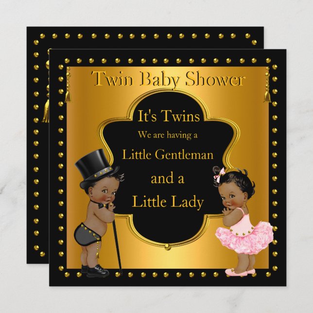 Twin Baby Shower Boy and Girl Ethnic Einladung (Vorne/Hinten)
