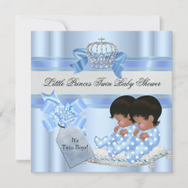 Twin Baby Shower Boys Blue Little Prince Crown 3 Einladung