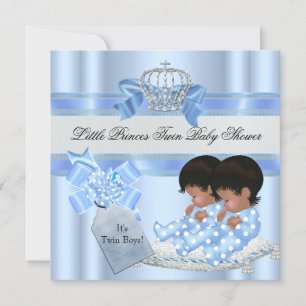 Twin Baby Shower Boys Blue Little Prince Crown 3 Einladung