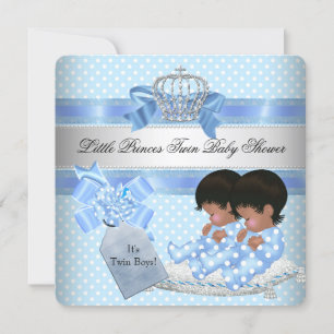 Twin Baby Shower Boys Blue Little Prince Crown Einladung