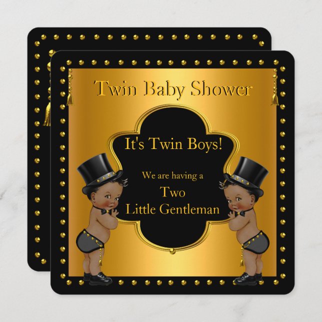 Twin Baby Shower Boys Little Gentleman Ethnic Einladung (Vorne/Hinten)