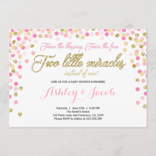 Twin Baby Shower Einladung Mädchen Rosa und Gold