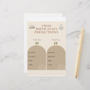 Twin Baby Shower Game - Birth Stats Vorhersagen Ca Briefpapier