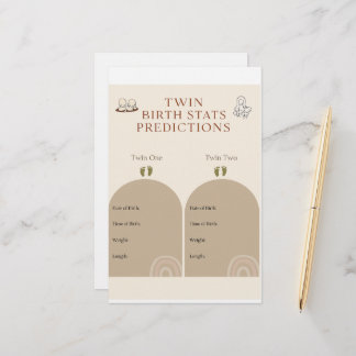 Twin Baby Shower Game - Birth Stats Vorhersagen Ca Briefpapier