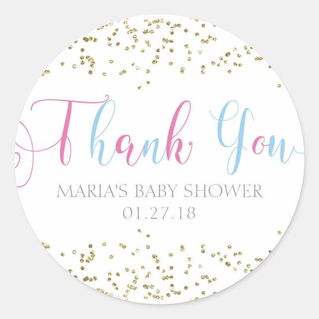 Twin Baby Shower Gold Confetti Gefallen Vielen Dan Runder Aufkleber (Vorderseite)