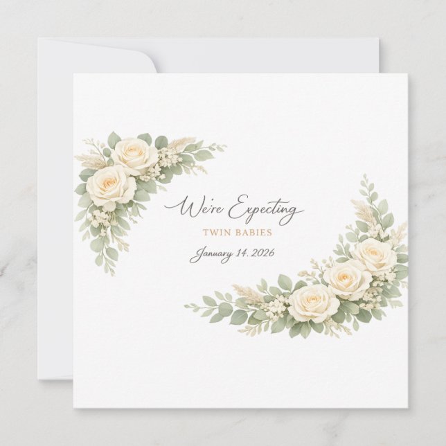 Twin Baby Shower Invitation Botanical Greenery Flo Einladung (Vorderseite)