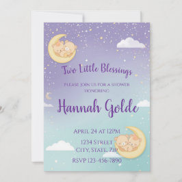 Twin Baby Shower Invitation Sleeping Animals Moon Einladung