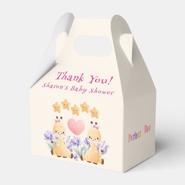 Twin Baby Shower | Niedliche Giraffe Babydusche Geschenkschachtel (Rückseite)